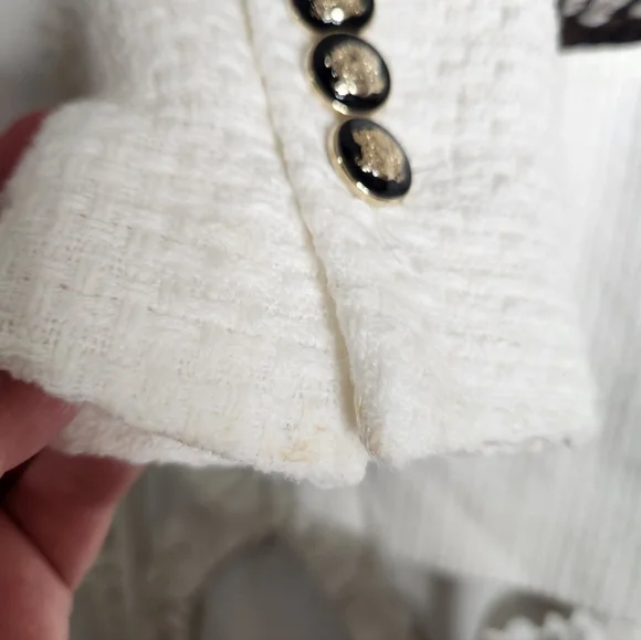 Zara Textured White Brown Button Blazer size Medium - Picture 7 of 9